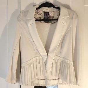 Free People Ivory cotton blazer with ruffle detail